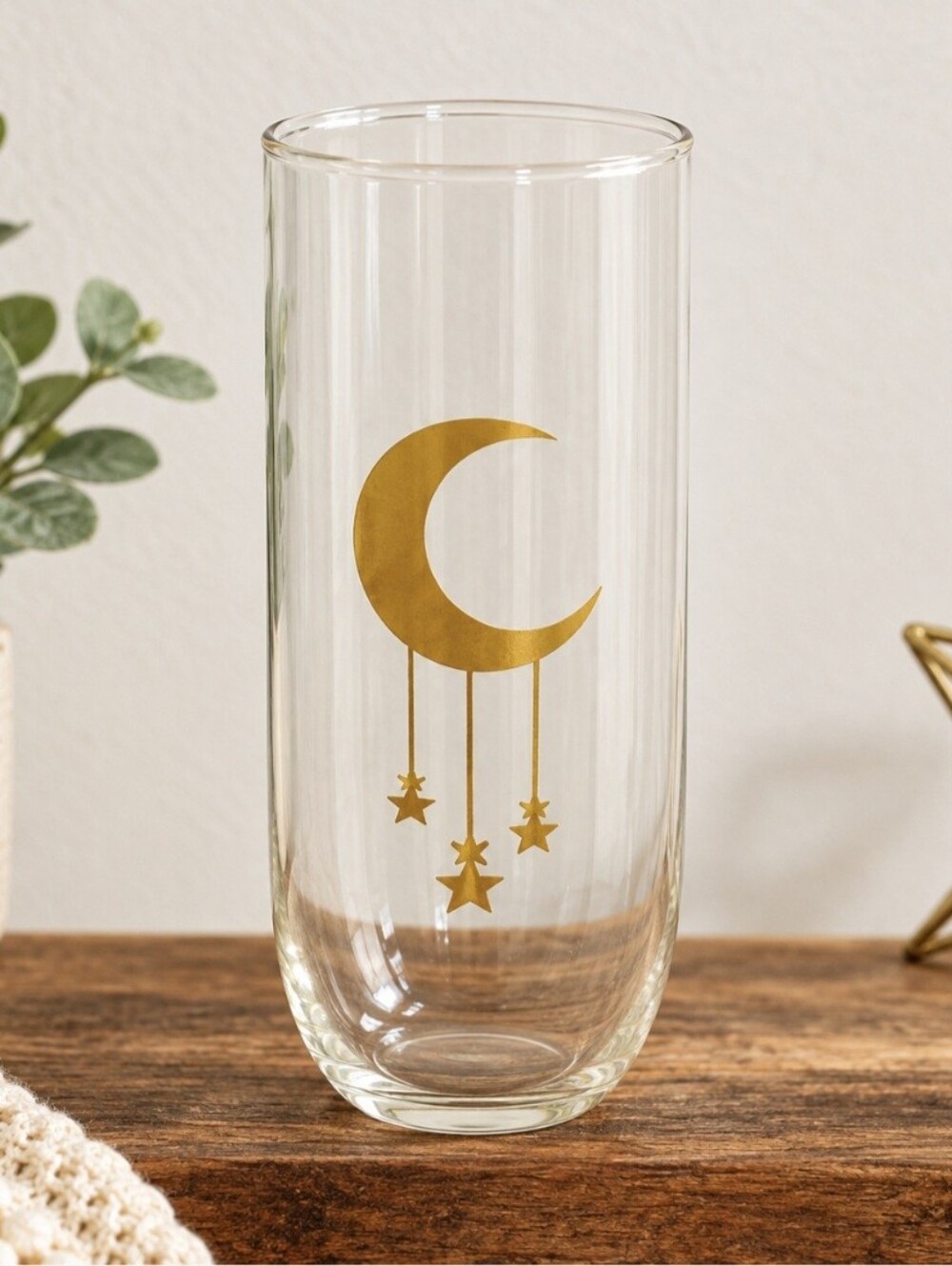 STEMLESS CHAMPAGNE GLASS Moon‎ and Stars Gold